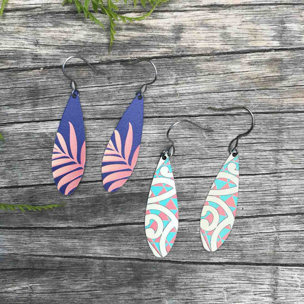 Tribal Earth Earring Set Teardrop-Kowhaiwhai-Stainless Steel