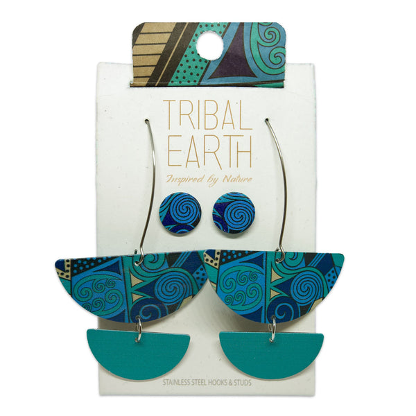 Tribal Earth Earring Set plus Ear Studs-Koru-Stainless Steel