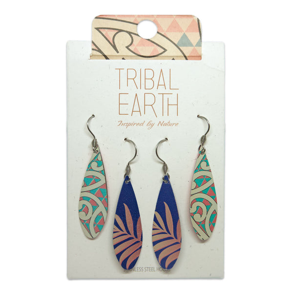 Tribal Earth Earring Set Teardrop-Kowhaiwhai-Stainless Steel