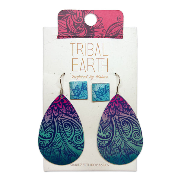 Tribal Earth Earring with Ear Studs-Kowhaiwhai-Stainless Steel