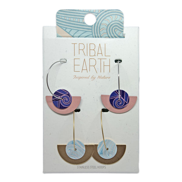 Tribal Earth Hoop Earring Set x 2-Koru-Stainless Steel